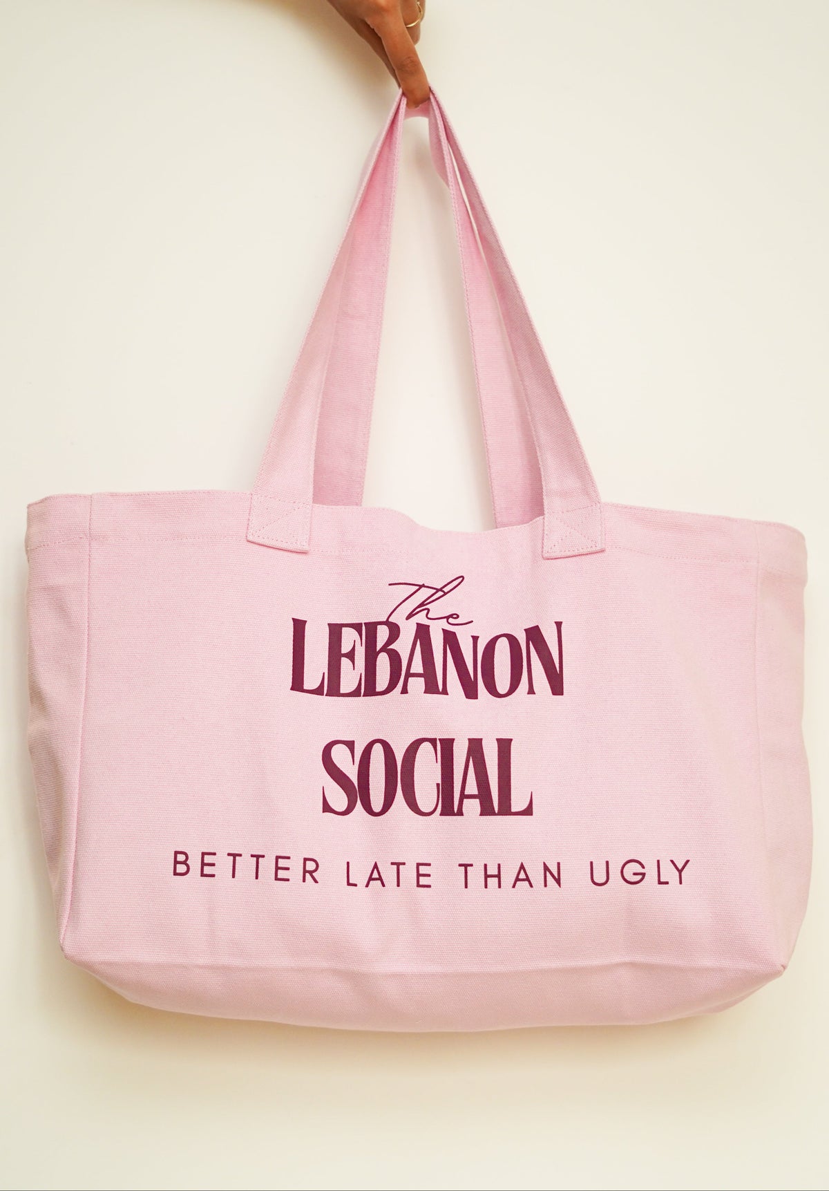 'Better Late Than Ugly' Tote - Baby Pink